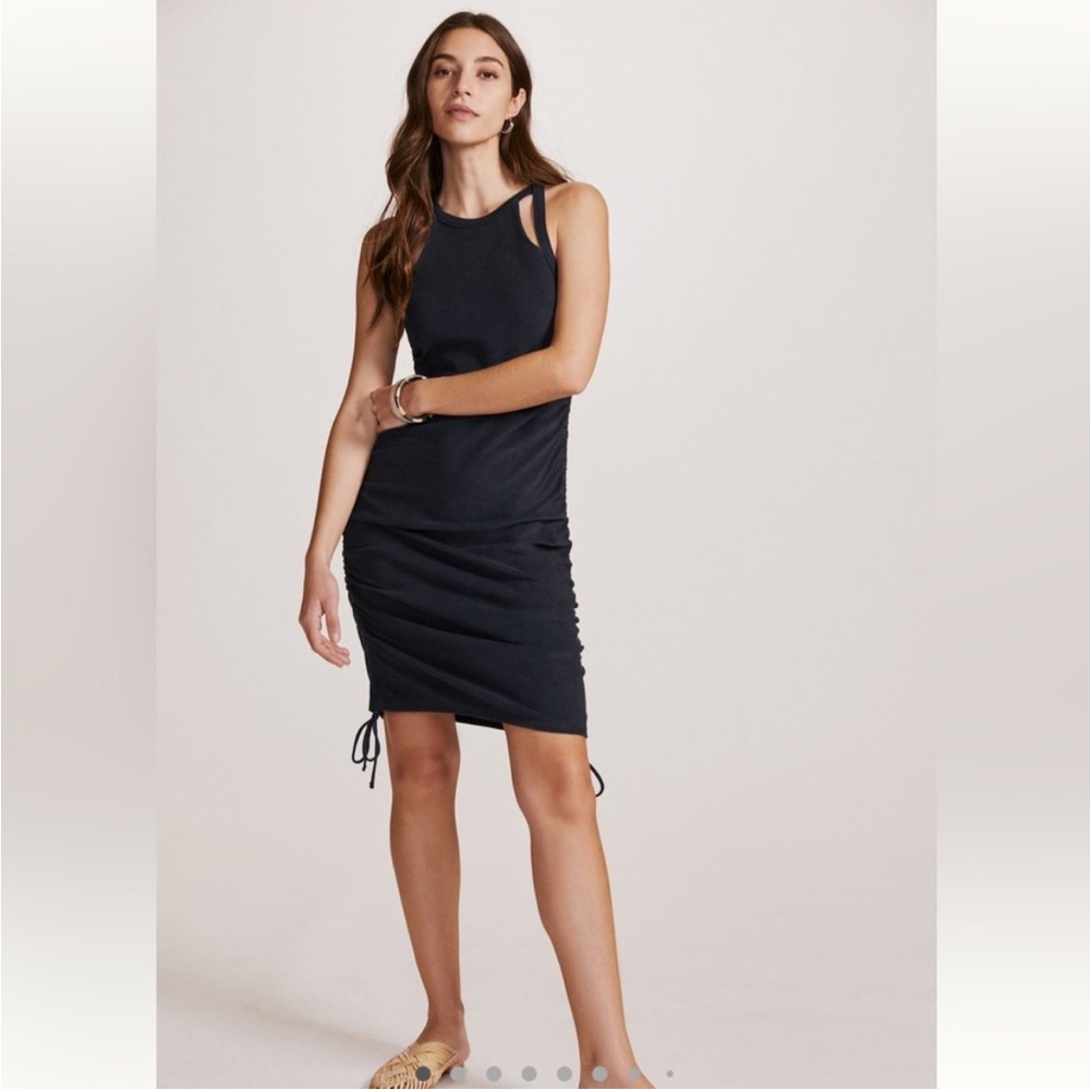 Anthropologie Daily Practice Baby Terry Ruched Strappy Midi Dress Navy Small